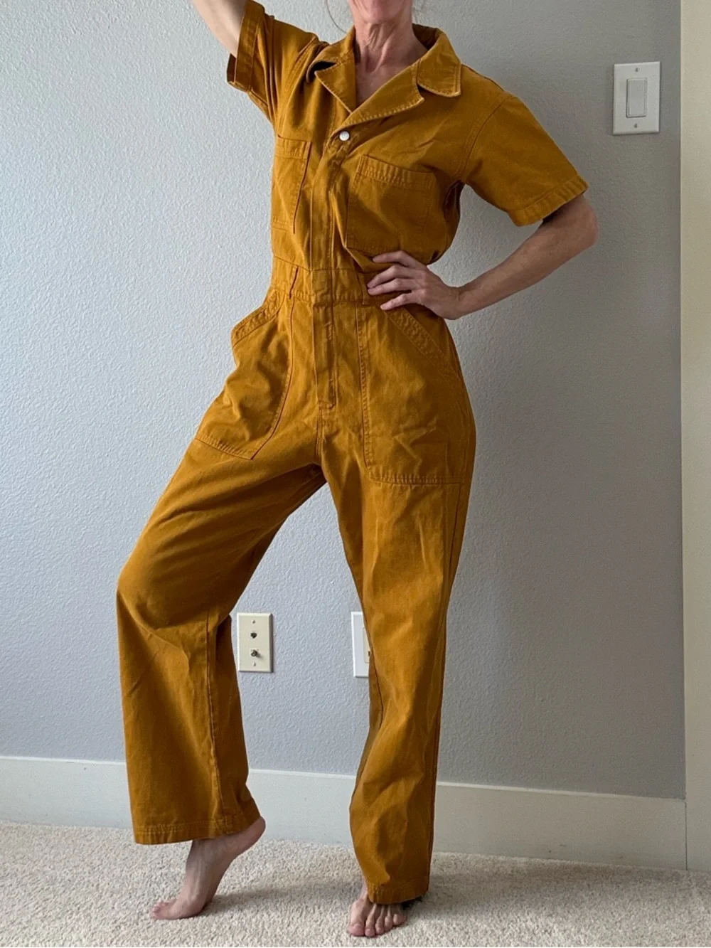 Big Bud Press shortsleeved jumpsuit mustard yellow sz M - Picture 5 of 11
